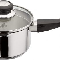 Judge Vista Draining J305A Stainless Steel Large Saucepan with Pouring Lip 16cm 1.5L, Shatterproof Glass Strain & Pour Lid, Induction Ready, Oven Safe, 25 Year Guarantee