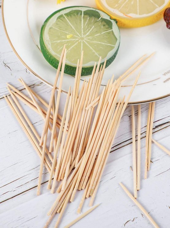 4 Pack x 500 Pcs100% Wooden Round Toothpicks Wood Fruit Salad Cocktail Sticks, 66mm Length - Image 4