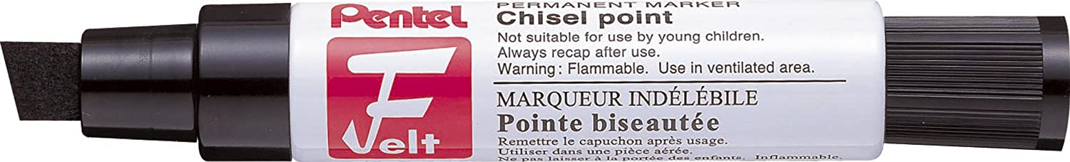 Pentel Jumbo Felt Pen, Large Chisel tip, Black Permanent Ink, 1 Pack of 6 Markers, 1 count (Pack of 6)