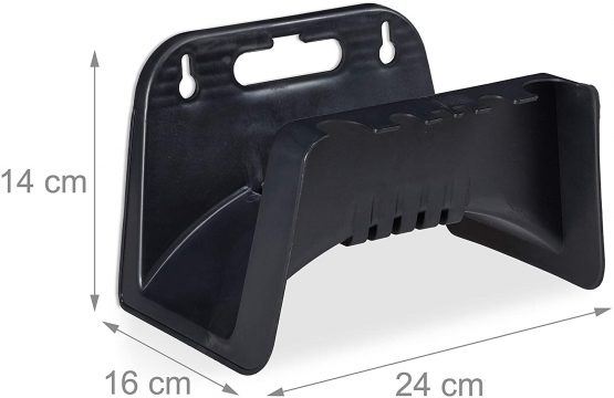 Relaxdays, Black, Plastic Wall-mounted Hosepipe Holder, Bracket For Garden Hose, HWD 14 x 24 x 16 cm, 1 piece - Image 2