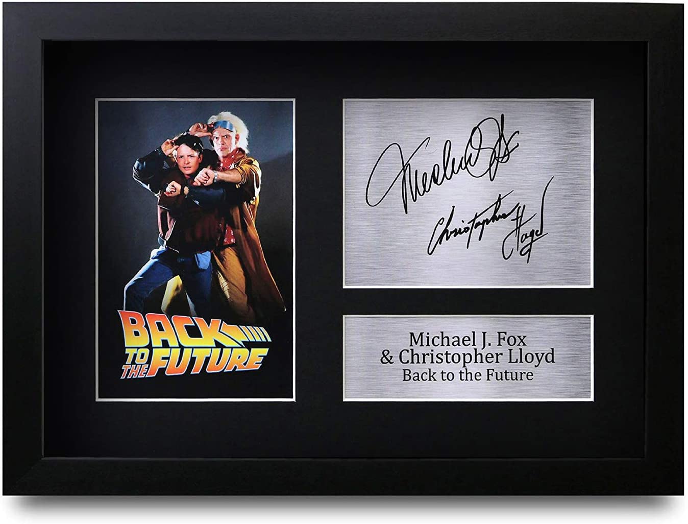 HWC Trading FR Back to the Future Gifts A4 Printed Autograph Signed FRAMED Michael J Fox Gift Christopher Lloyd Print Photo Picture Display