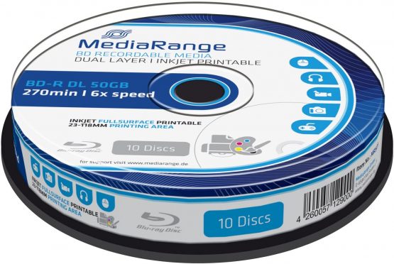 MediaRange BD-R 50GB Printable MR509 Single Side, Double Layer, color white