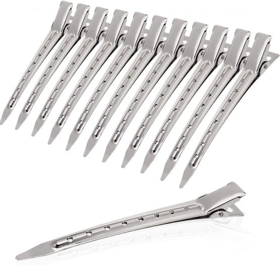 3.5 Inches Duck Bill Hair Clips Metal Alligator Curl Clips Sectioning Clips with Holes, Crocodile Clips Hair Styling Clips for Salon and Women Girls Accessories (12PCS)