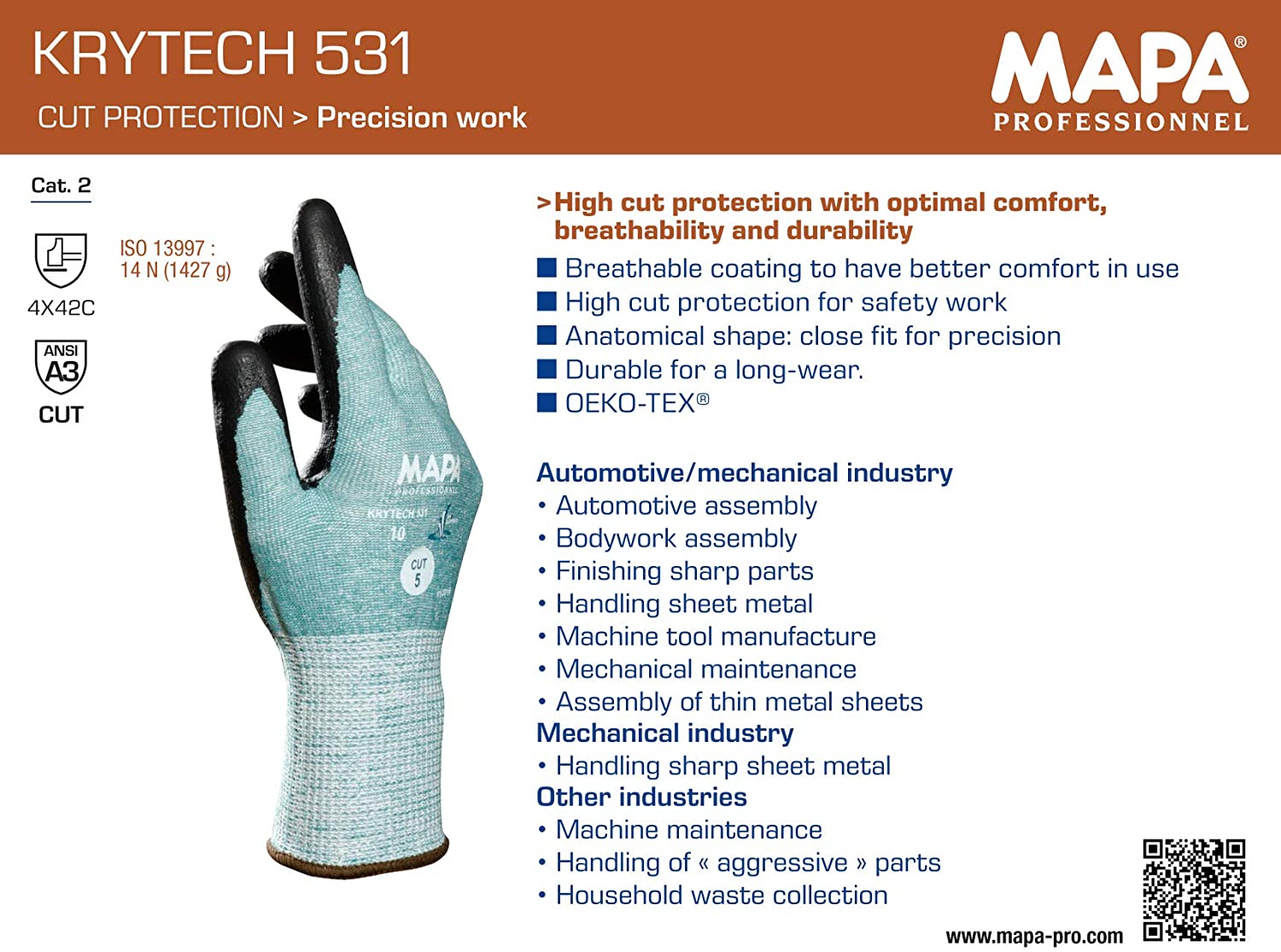 MAPA Professional KRYTECH 531, Cut Protection Gloves, Size 11, (1 Pair), blue, 11 (XXL) - Image 2