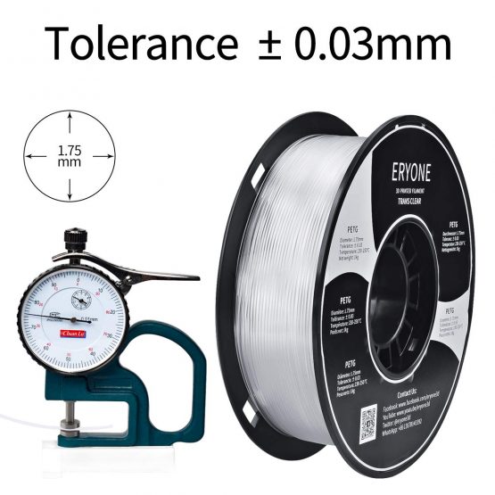 ERYONE PETG Filament for 3D Printer, 1.75mm, Tolerance: ±0.03mm, 1kg(2.2LBS)/Spool, Transparent - Image 3