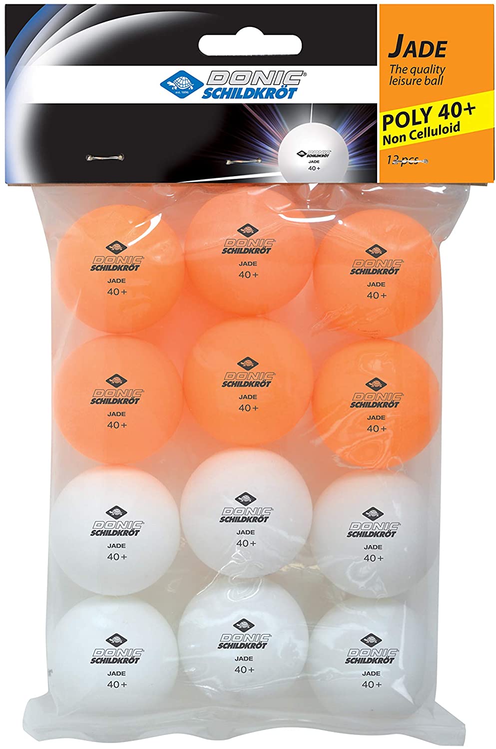 Poly 40 12 balls 6x White 6x Quality Donic-Schildkröt Jade Table Tennis Balls 