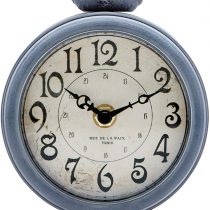 NIKKY HOME Shabby Chic Pewter Round Quartz Table Clock with 2 Birds 12 x 6 x 15.5 cm, Light Slate Grey