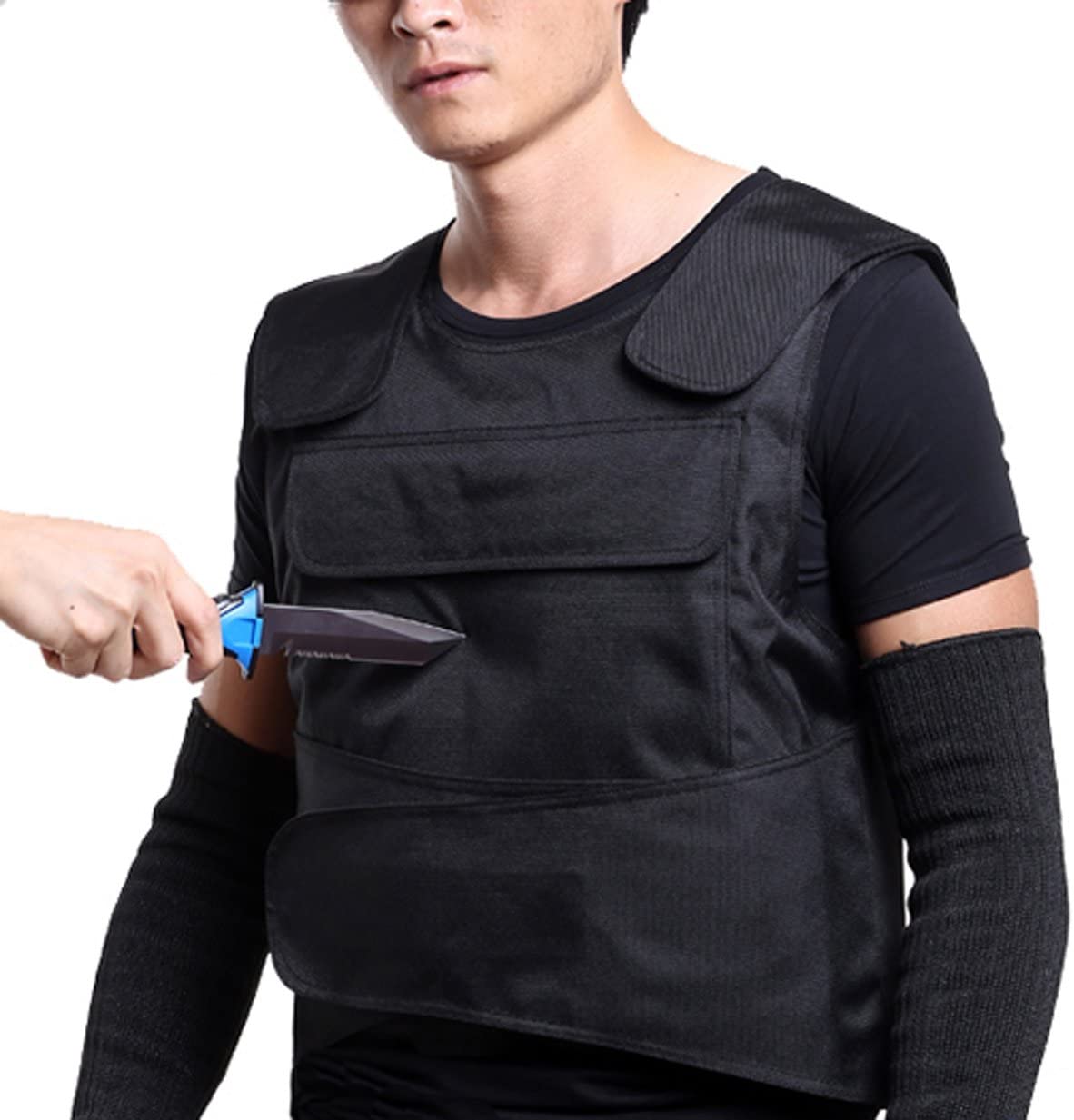 YD Body Anti Knife Stab Front and Back Proof Concealed Vest - Free Knife Proof Cut Resistant Work Gloves (Protection Vest), Black, M-XL