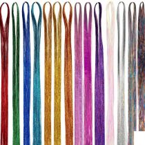 14 Colors 4200 Strands Hair Tinsel Extensions, Shiny Colorful Straight Hair Extensions for Women Girls Party Cosplay Rainbow Synthetic Hair Extensions (36.6 Inches)