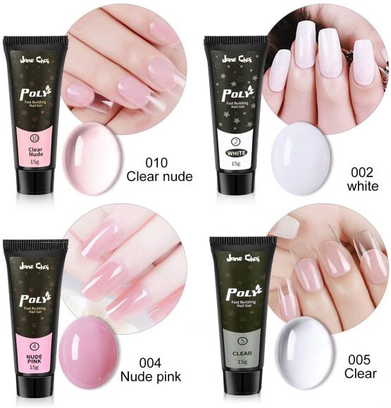 Nails Extension Gel Kit, 4 Colors Nails Gel Kit (White, Nude Pink, Clear, Clear Nude), Professional UV Gel Nail Builder Nail Art Tools Set with Top Coat, Base Coat, Slip Solution, Nail Tips, etc - Image 3