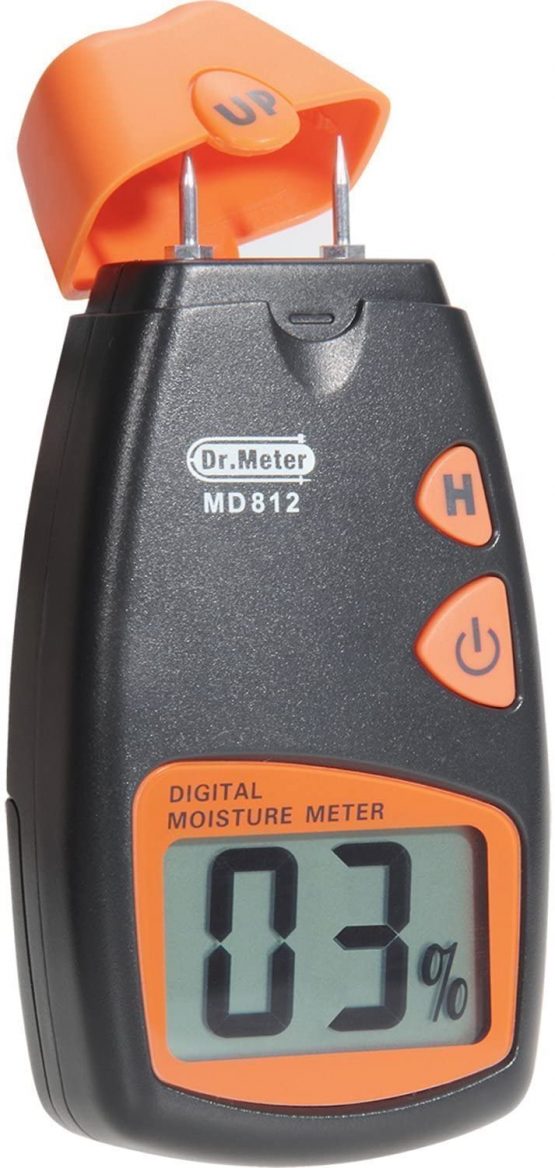 Wood Moisture Meter,Drr damp meter，2 pins Portable Wood Water Moisture Tester, HD Digital LCD Display with 2 Spare Sensor Pins and one 9V Battery(Both Included) Range 5% - 40%,Accuracy: +/-1%