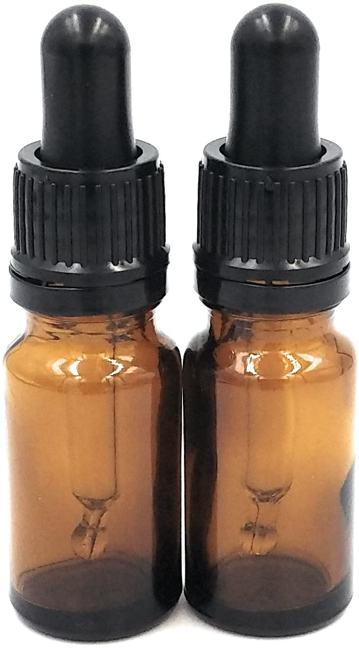 Two 10ml Amber Glass Bottles with Dropper Pipettes, Brown, 10 ml