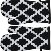 Penguin Home® Cotton Heat Resistant Kitchen Oven Gloves, Mitts for Cooking, Baking - Stylish Design & Colour - 1Pair - Machine Washable - Diamond Black