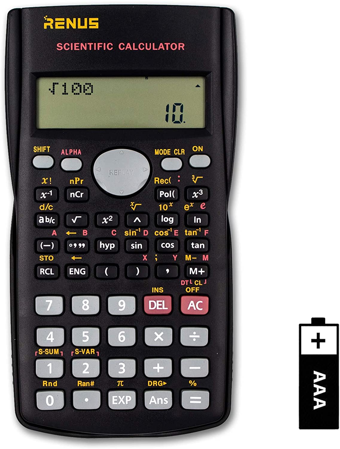 RENUS 2-Line Engineering Scientific Calculator Function Calculator for Student and Teacher, Black, 1PCS