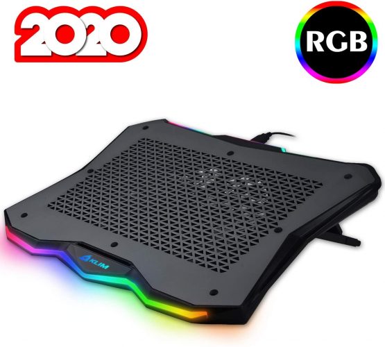 KLIM Rainbow + Laptop Cooling Stand with RGB backlighting + 11" - 19" + Gaming Laptop Cooling Pad For Desk + USB Powered Fan with metal grid + Stable And Silent + Compatible Mac And PS4 + NEW 2021