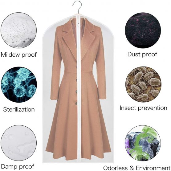 URMI Yibak Garment Covers Bag (6 PCS), 60inch Suit Bag for Storage Cloth Cover Anti-Moth Protector Washable Clear Reuse Full Zipper Garment Bags for Long Dress Costumes Suits Gowns Coats (60 * 152CM) - Image 2
