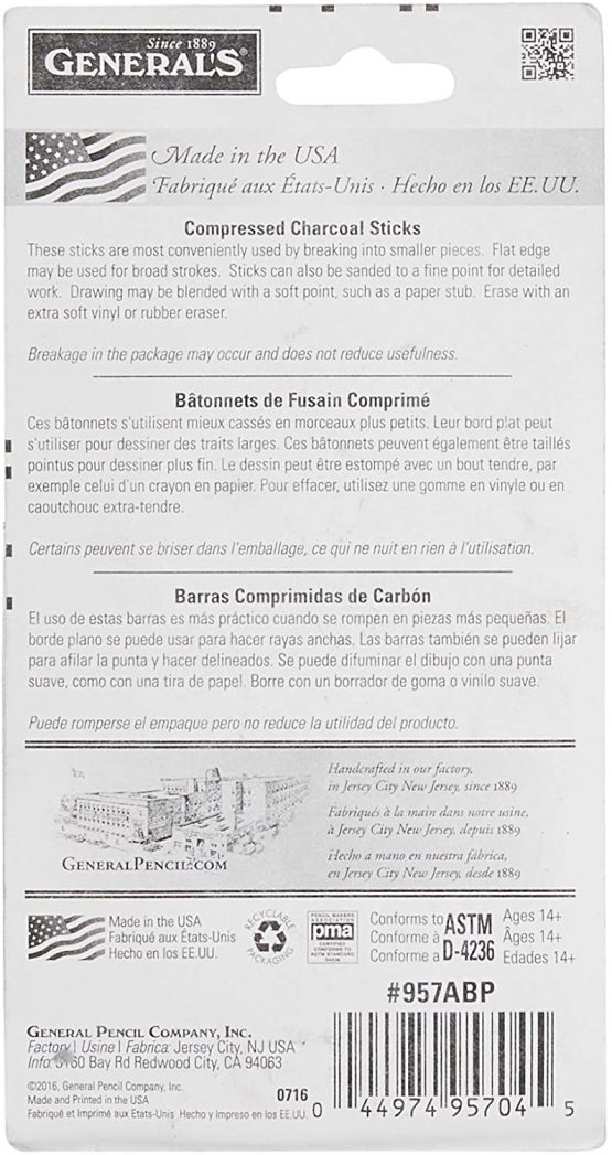 General Pencil Compressed Charcoal Sticks, Multicoloured, 4 Count (Pack of 1) - Image 2