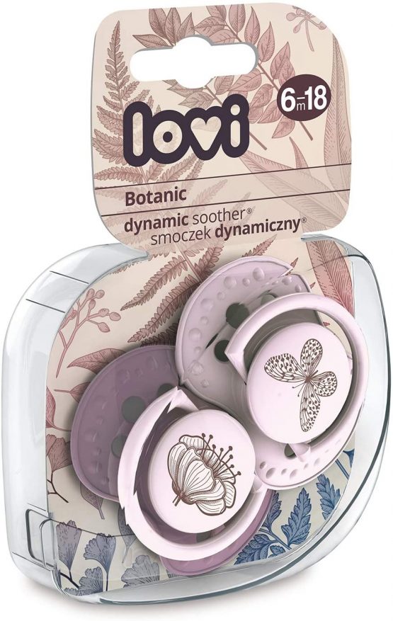 LOVI 2X Baby Silicone Soother 6-18 Months | Pack of 2 | Hygenic Cover | Dynamic Tip | |Enables Free Breathing | Botanic Collection | Pink - Image 3