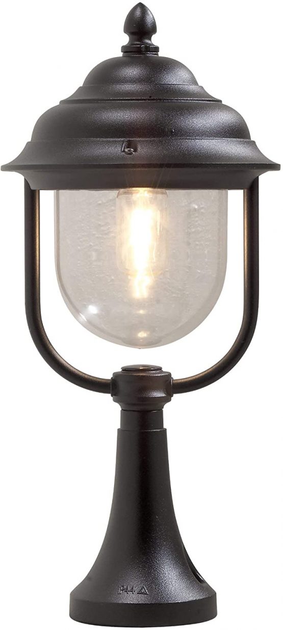 Konstsmide Parma Post Outdoor Light Gate Post / 1 x 75 W E27 Max Bollard / Clear Acrylic Globe / Aluminium / IP43 / Outside Light Matt Black, 7224-750