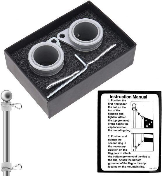 YINETTECH 360 Degree Flagpole Rotating Clips Anti Wrap Aluminum Flagpole Swivel Rings with Metal Carabiner Fits for 0.75-1'' Dia Flag Pole - Image 3