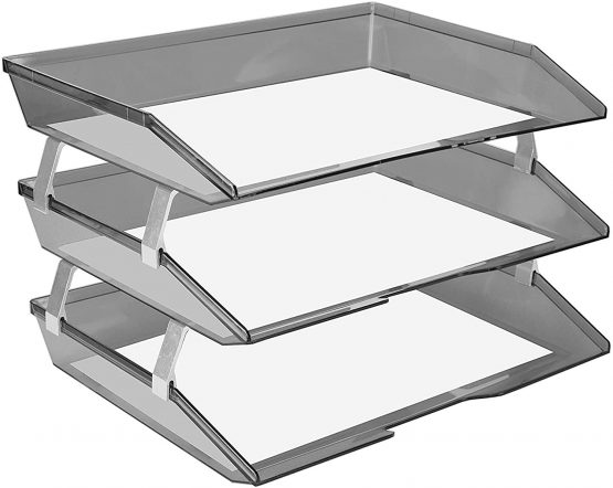 Acrimet Facility 3 Tier Letter Tray A4 Side Load Plastic Desktop File Organizer (Smoke Color) - Image 2