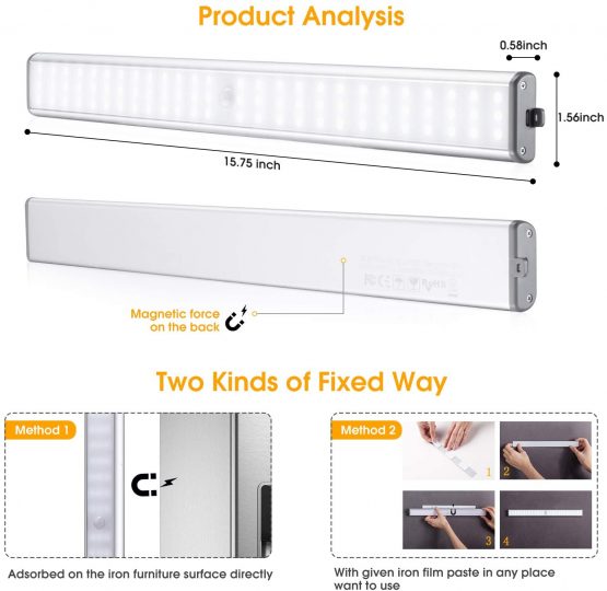 Under Cabinet Wardrobe Lights, 78 LED Motion Sensor Closet Lights, Wireless Rechargeable Cupboard Light, Stick-on Anywhere Magnetic Night Lighting - Image 3