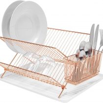 simplywire - Folding Dish Drainer - Plate Drying Rack with Cutlery Holder - Copper