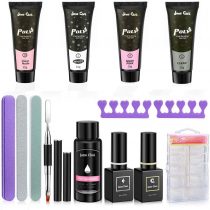 Nails Extension Gel Kit, 4 Colors Nails Gel Kit (White, Nude Pink, Clear, Clear Nude), Professional UV Gel Nail Builder Nail Art Tools Set with Top Coat, Base Coat, Slip Solution, Nail Tips, etc