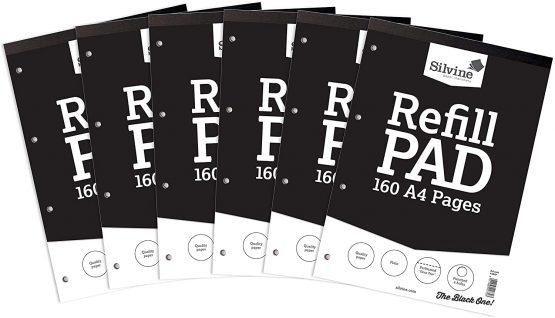 Silvine 160 Page A4 Refill Pad, Head Bound and Punched 4 Holes. Plain White Pages. Ref A4RPP [Pack of 6]