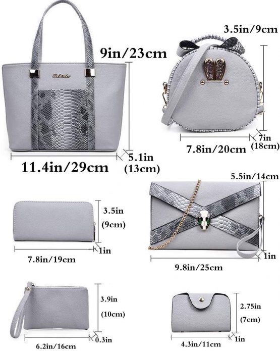 Rullar Women 6 Pcs Bag Set Stitching Handbag and Purse PU Top-Handle Bag Tote Clutch Wallet Card Holder Beige - Image 3