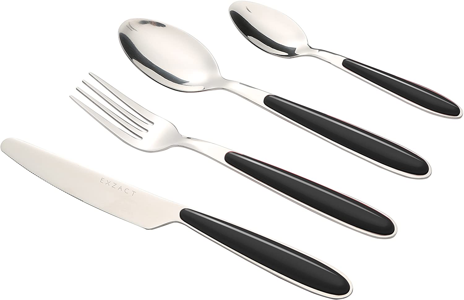 EXZACT Cutlery Set of 24, Stainless Steel with Color Handles, 6 Forks, 6 Dinner Knives, 6 Dinner Spoons, 6 Teaspoons - Image 2