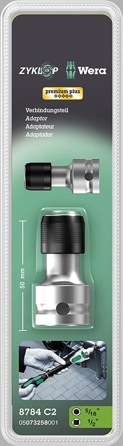 Wera 05003641001 8784 C2 Zyklop Bit Adaptor, 1/2“, 5/16“, 50.0 mm, Multi, 1/4" x 10 mm - Image 2
