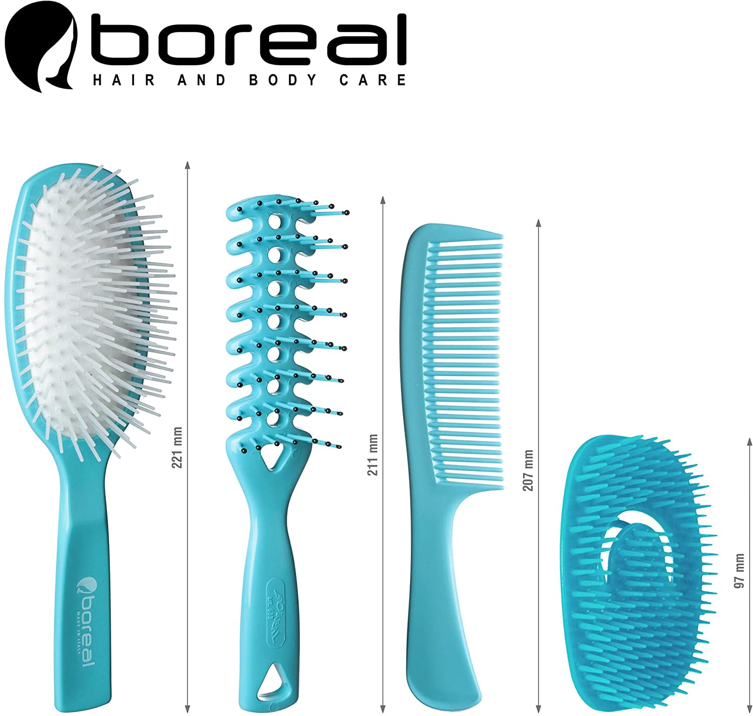 Set detangling hairbrushes, Plastic Blue Color. Wet, Dry, Smooth Curly Hair. Made in Italy. Spread Cream and Balm During the Shower - Image 2