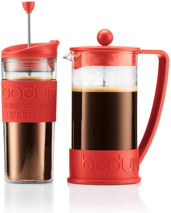 BODUM Travel French Press Coffee Maker Set with Extra Lid, Vacuum, 0.35 L/12 oz, Red - Image 3