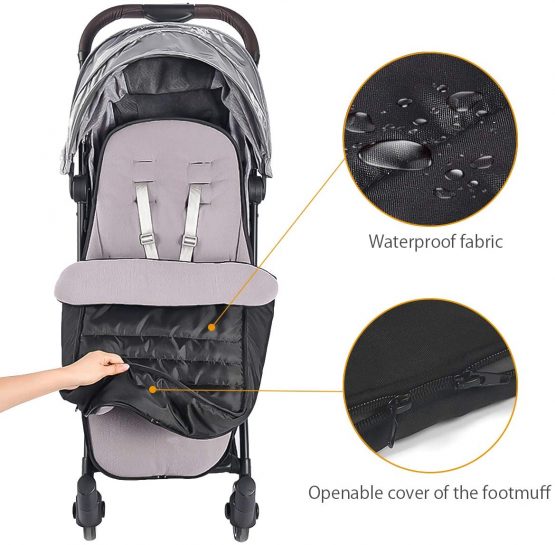 SONARIN Universal Premium Pushchair Footmuff,Waterproof and Windproof,Cosy Toes Fleece Lined Universal Fitting for Pushchairs Strollers Prams Buggy(Black) - Image 3