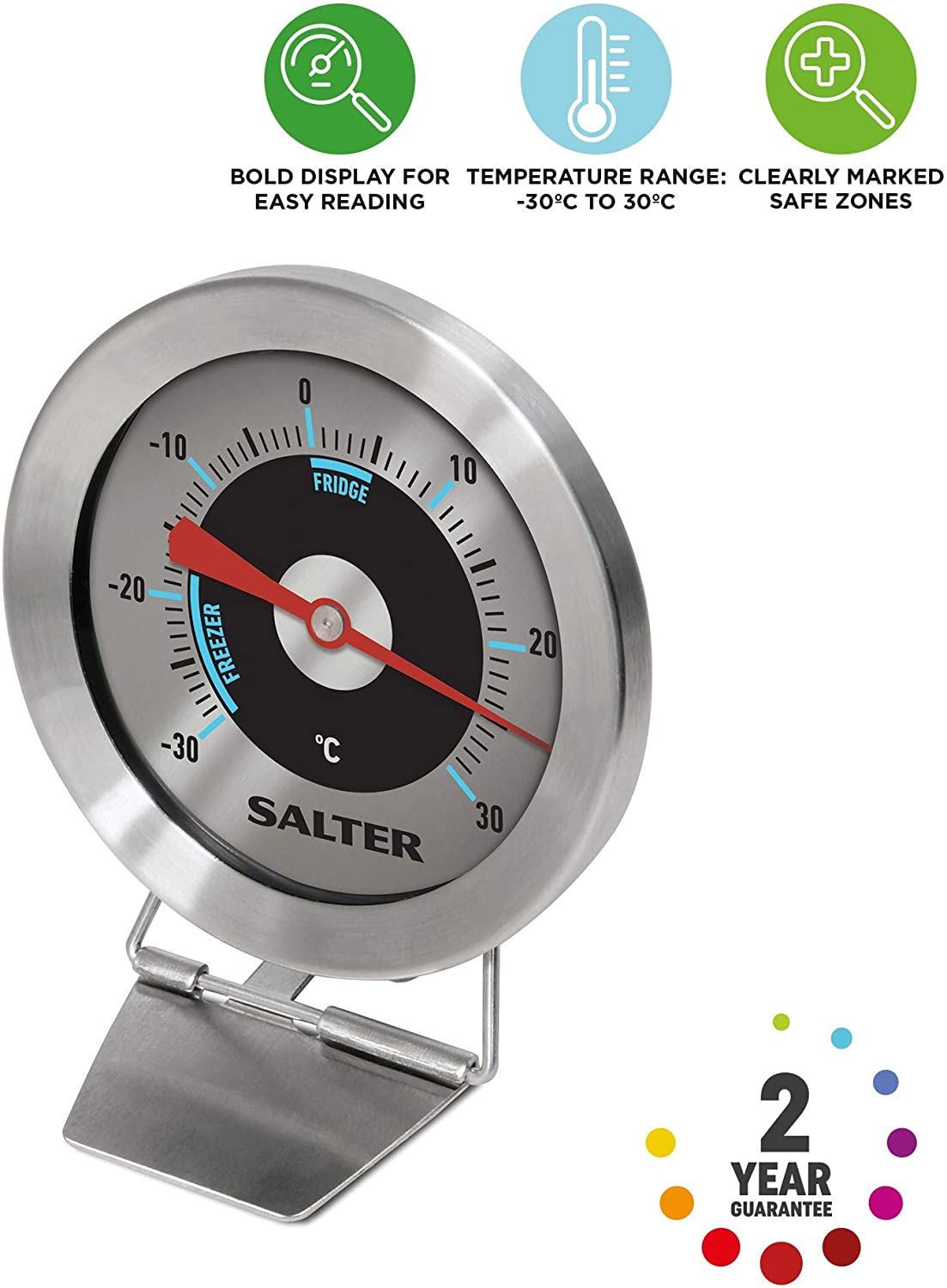 Salter 517 SSCR Fridge Thermometer, Stainless Steel Large Dial Temperature Gauge, Waterproof Freezer Thermometer, Easy Read - Image 2