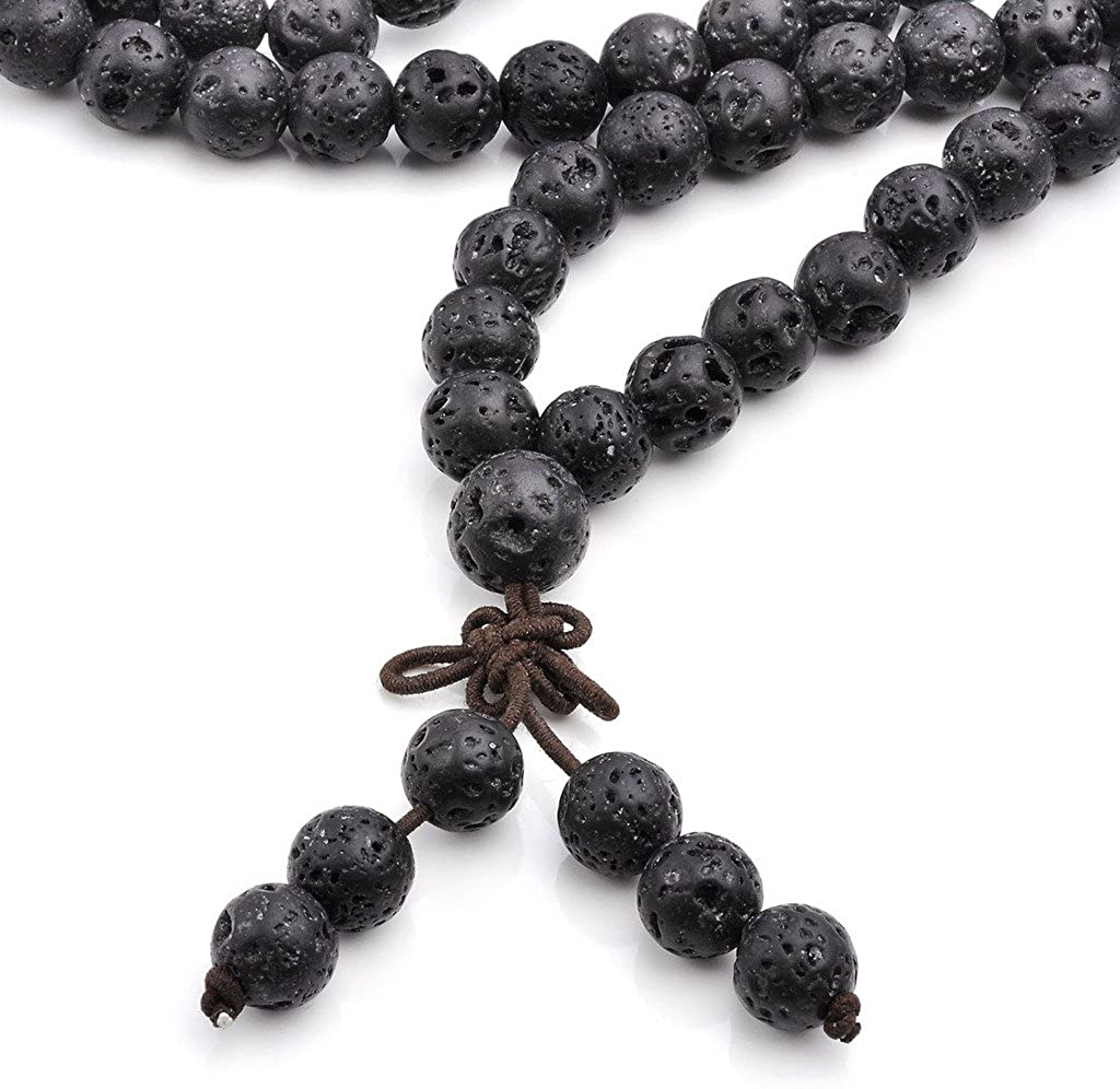 Jovivi 8mm Natural Lava Rock Stone Healing Gemstone 108 Buddhist Prayer Beads Tibetan Mala Bracelet Necklace - Image 2