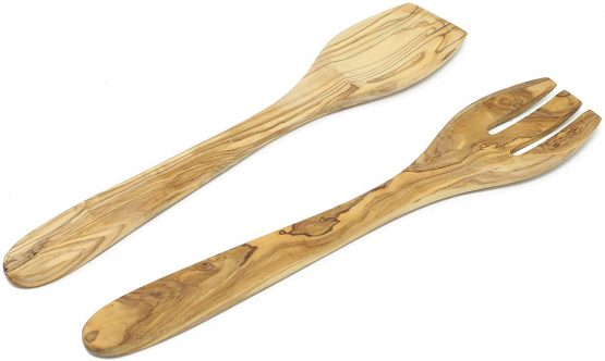 Benera Olive Wood Salad Servers Set of 2 Approx. 30 cm Mediterranean - Image 2