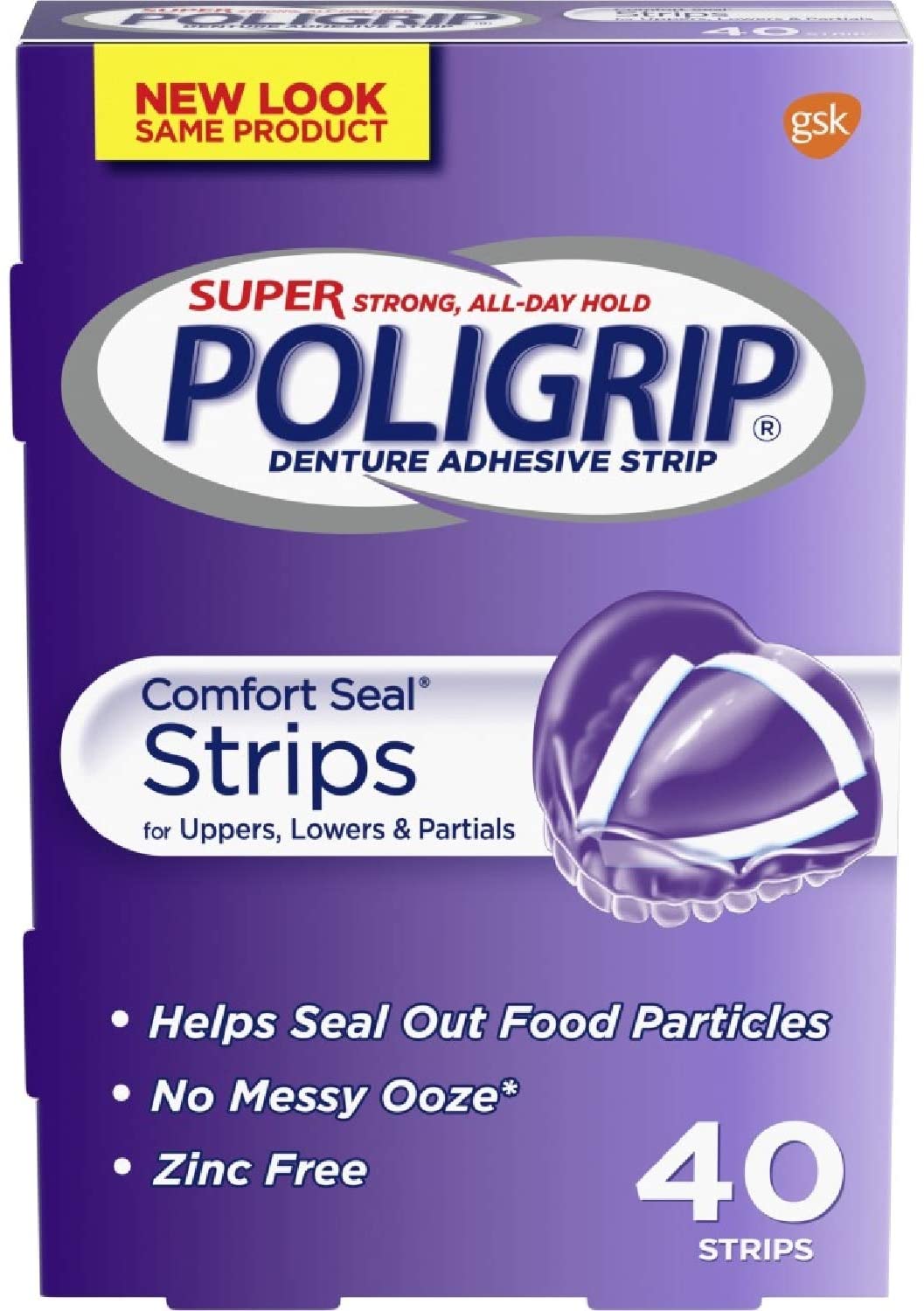 Super PoliGrip Comfort Seal Strips Denture Adhesive - 40 Strips, Clear, 40 Count (Pack of 1)