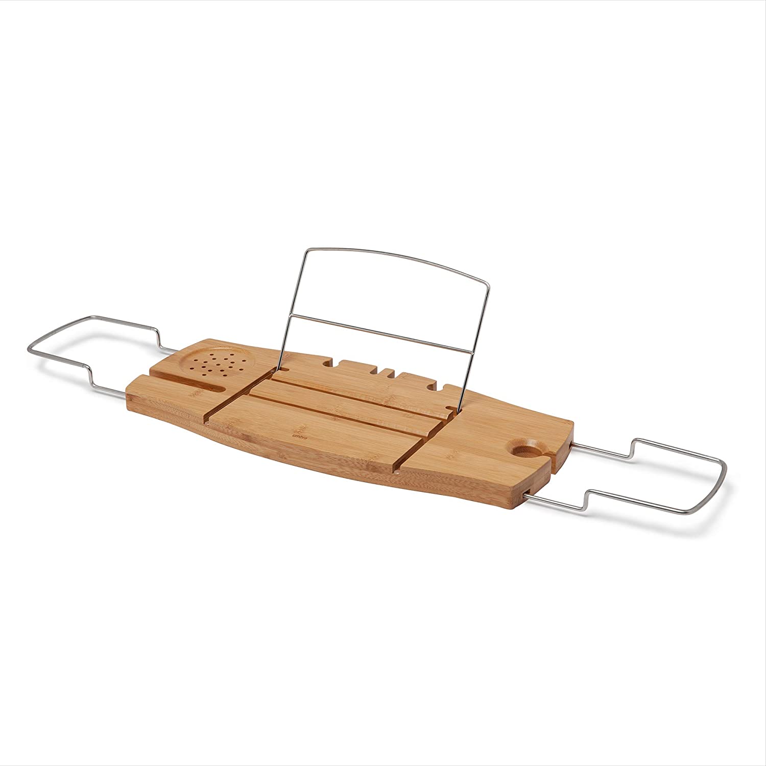 Umbra Aquala Bathtub Caddy Bamboo Extendable and Adjustable Tray Holder, Natural, 71.1 x 21.6 x 3.8 cm