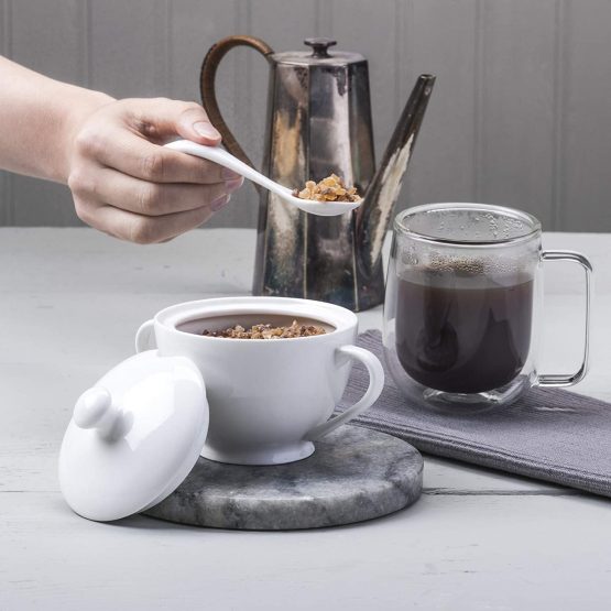 WM Bartleet & Sons 1750 T372 Traditional Porcelain Sugar Bowl with Lid & Spoon – White - Image 2