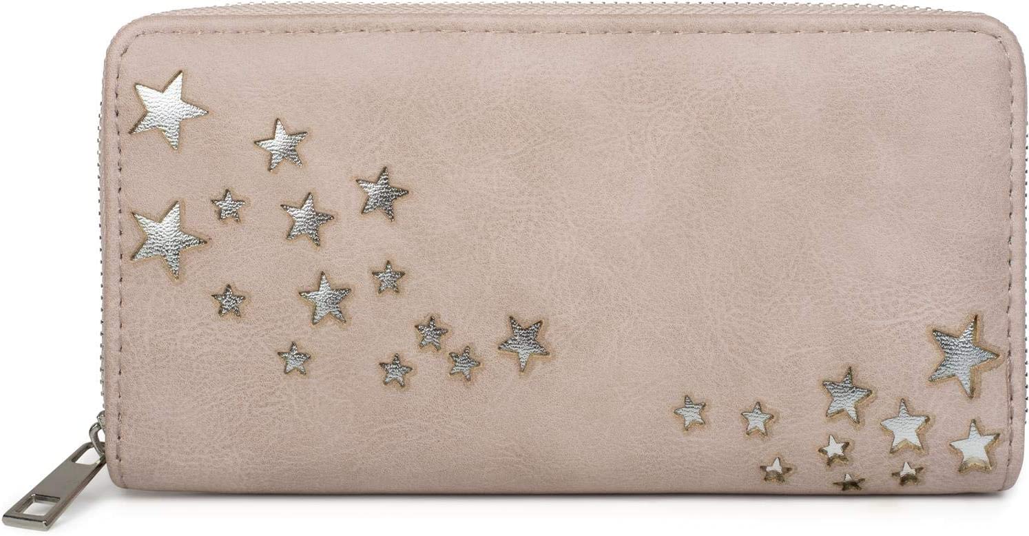 styleBREAKER Women's Wallet with Metallic Star Cut-Outs, Zippered Purse, Colour:Old Rose