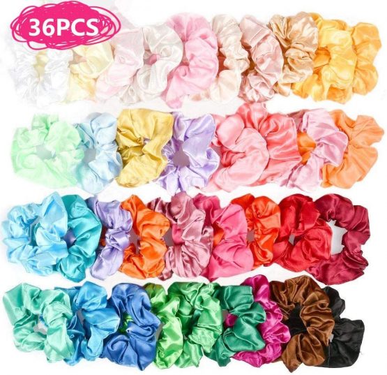 BUYGOO 36 Colour Silk Satin Hair Scrunchies for Girls Women Ladies, Durable Elastic Hair Bobbles for Ponytail Holder, Hair Ties Scrunchy Hair BandsTraceless Hair Accessories Ropes