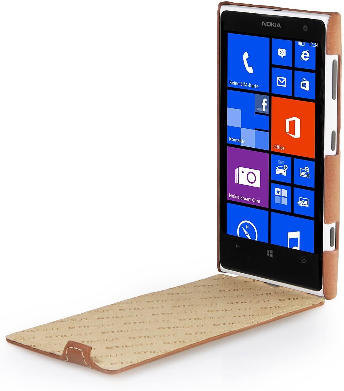 StilGut UltraSlim Genuine Leather Case for Nokia Lumia 1020, Old Style Camel Brown - Image 2