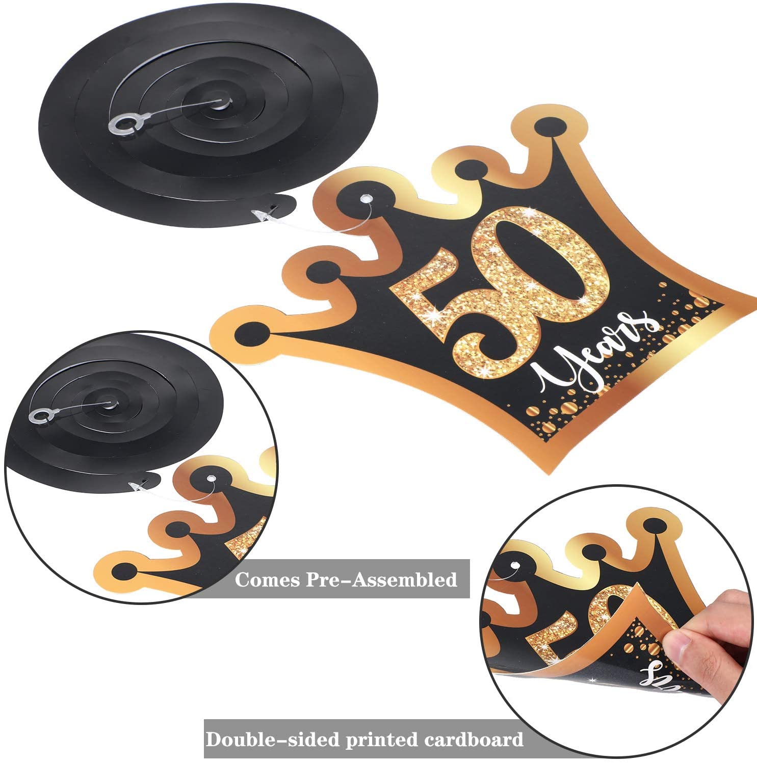 Blulu 50th Birthday Party Decorations for Men Women 50 Years Cheers Birthday Party Hanging Swirls Gold Glitter Happy Birthday Decorations Celebration Old Party Supplies Ceiling Decor - Image 2