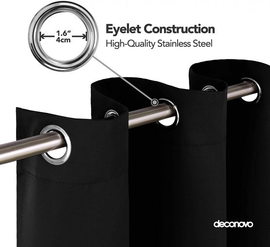 Deconovo Blackout Curtain Material Curtain Eyelet Blackout Thermal Insulated Ring Top Curtain for Bedroom 52"x 63" Black 1 PANEL - Image 4
