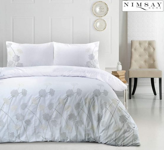 Nimsay Home Janet Floral Embroidered 180 Thread 100% Cotton Percale Bedding Set (King Duvet Cover Set)