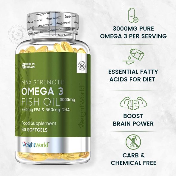 Omega 3 Fish Oil 2000mg High Strength 660mg EPA & 440mg DHA Per Serving 240 Omega 3 Capsules