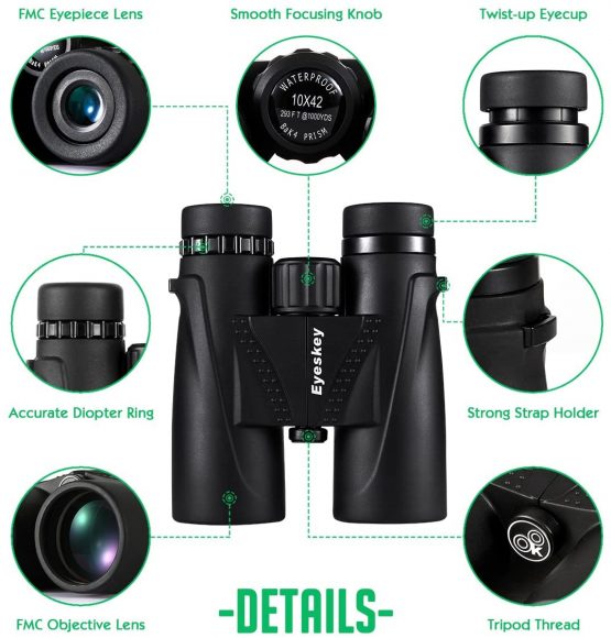 Eyeskey Classic HD 10x42 Binoculars for Adults | Waterproof Fog Proof | BAK4 Roof Prism | FMC Lenses | Professional Binos for Outdoor Hunting Hiking Nature Watching Sports Events and Concerts … - Image 2