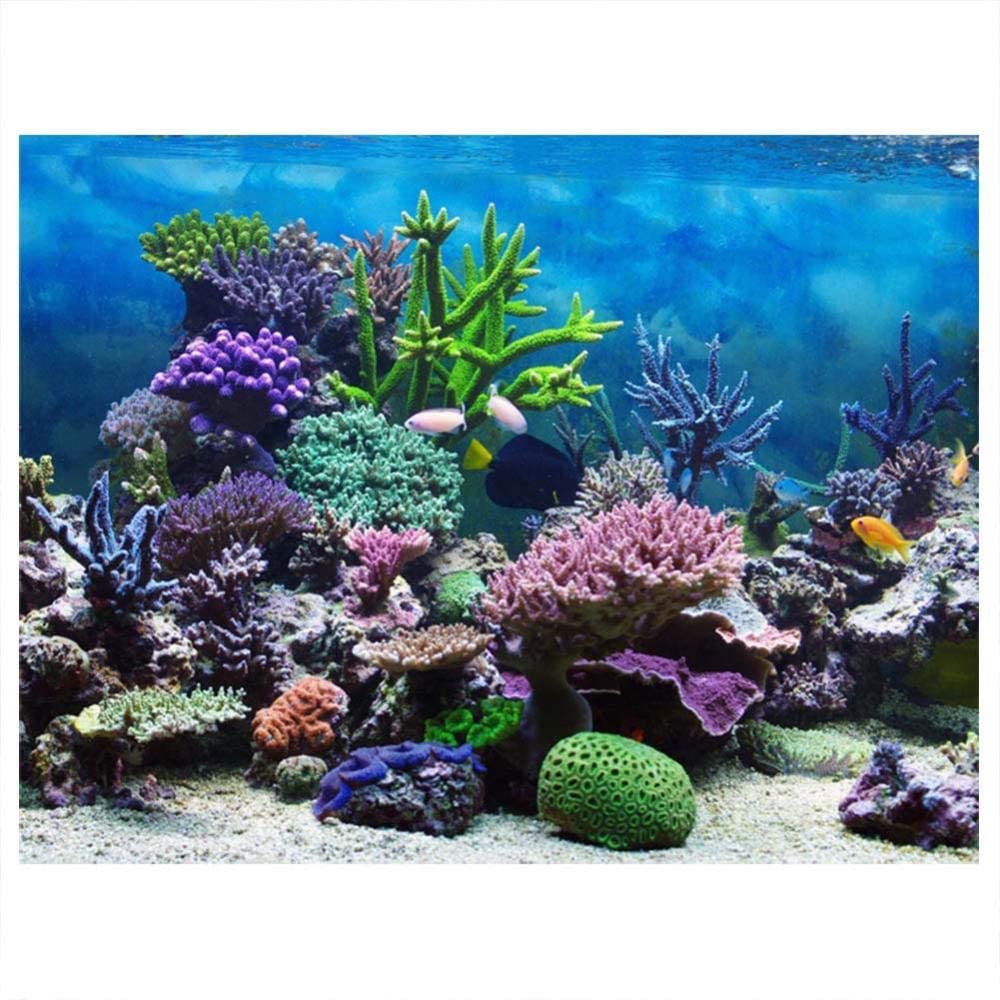 Mumusuki Aquarium Poster Underwater Marine Coral Fish Tank Background Poster Thicken PVC Adhesive Static Cling Backdrop Decorative Paper Cling Decals Sticker(91 * 41cm)